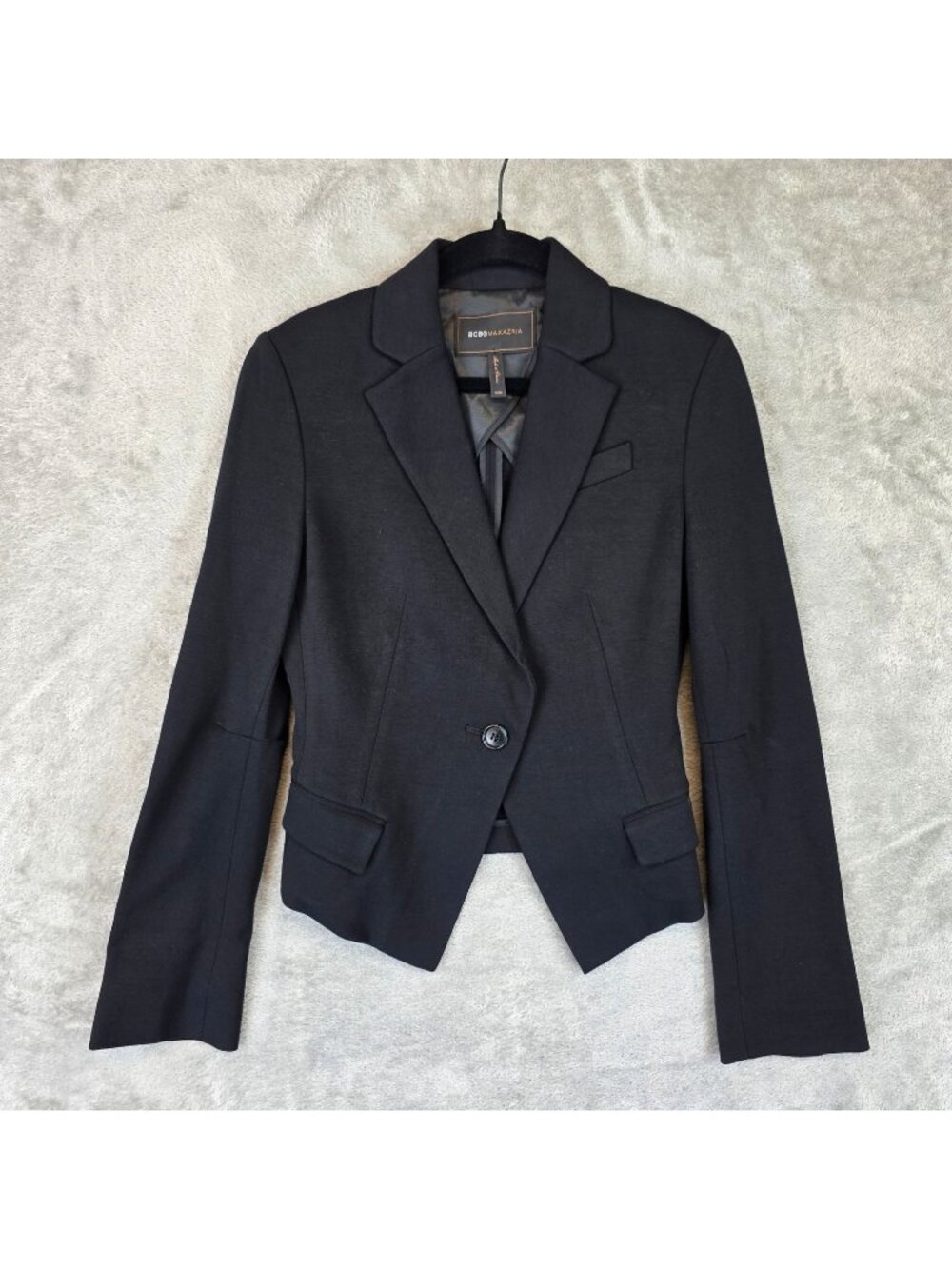 BCBGMAXAZRIA Blazer Womens XXS Black Knit One Button Lined Tailored Suit Jacket
